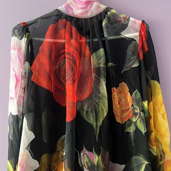 Dolce & Gabbana Black Roses Tie Neck Blouse - Picture 2 of 10